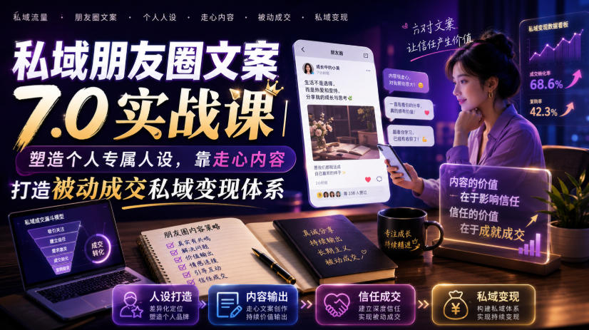 私域朋友圈文案7.0实战课｜塑造个人专属人设，靠走心内容打造被动成交私域变现体系-佳梦网创 - 网创副业项目资源站