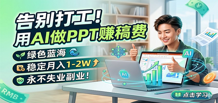 告别打工!用AI做PPT赚稿费,绿色蓝海,稳定月入1-2W,永不失业副业! 告别打工!用AI做PPT赚稿费,绿色蓝海,稳定月入1-2W,永不失业副业!