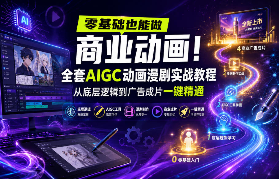 零基础也能做商业动画！全套AIGC动画漫剧实战教程，从底层逻辑到广告成片一键精通 - 佳梦网创 - 网创副业项目资源站-佳梦网创 - 网创副业项目资源站