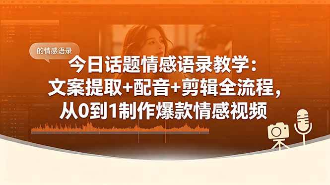 （18719期）今日话题情感语录教学：文案提取+配音+剪辑全流程，从0到1制作爆款情感视频-佳梦网创 - 网创副业项目资源站