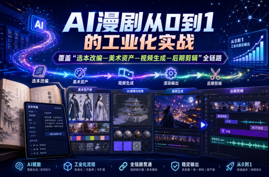 AI漫剧从0到1的工业化实战，覆盖“选本改编—美术资产—视频生成—后期剪辑”全链路(更新6月) - 佳梦网创 - 网创副业项目资源站-佳梦网创 - 网创副业项目资源站