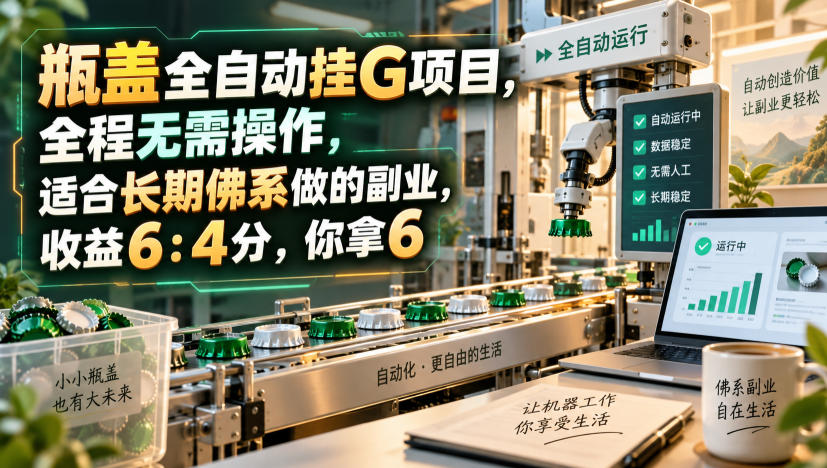 瓶盖全自动挂G项目,全程无需操作,适合长期佛系做的副业,收益6:4分,你拿6【揭秘】-佳梦网创 - 网创副业项目资源站