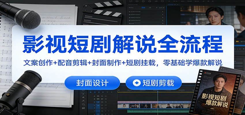 影视短剧解说全流程：文案创作+配音剪辑+封面制作+短剧挂载，零基础学爆款解说 - 佳梦网创 - 网创副业项目资源站-佳梦网创 - 网创副业项目资源站