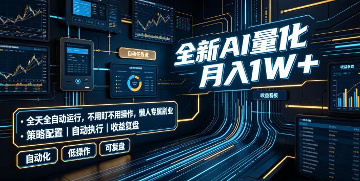 全新AI量化月入1W+,全天全自动运行,不用盯不用操作,懒人专属副业!【揭秘】 全新AI量化月入1W+,全天全自动运行,不用盯不用操作,懒人专属副业!【揭秘】