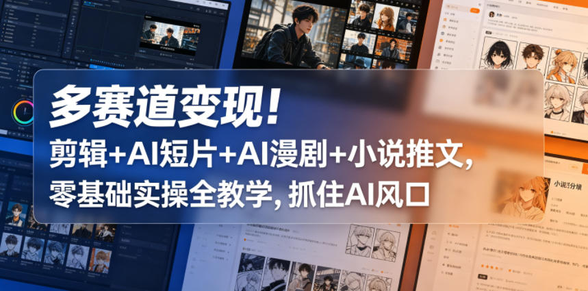 多赛道变现!剪辑+AI短片+AI漫剧+小说推文,零基础实操全教学,抓住AI风口 多赛道变现!剪辑+AI短片+AI漫剧+小说推文,零基础实操全教学,抓住AI风口
