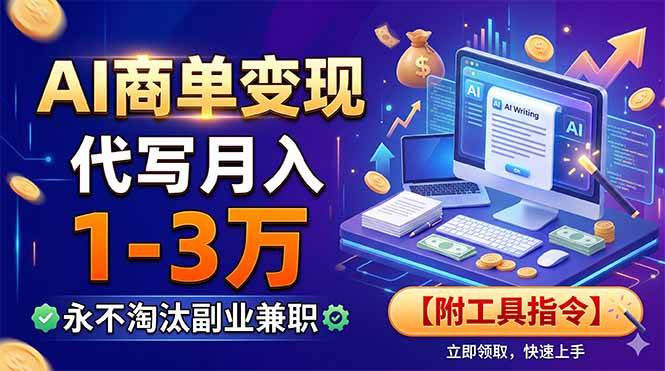(19102期)AI商单变现,靠代写月入1-3万,永不淘汰副业兼职【附工具指令】-佳梦网创 - 网创副业项目资源站