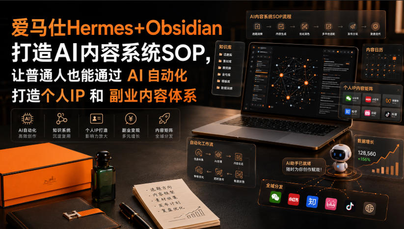 爱马仕Hermes+Obsidian打造AI内容系统SOP,让普通人也能通过 AI 自动化打造个人IP 和 副业内容体系-佳梦网创 - 网创副业项目资源站