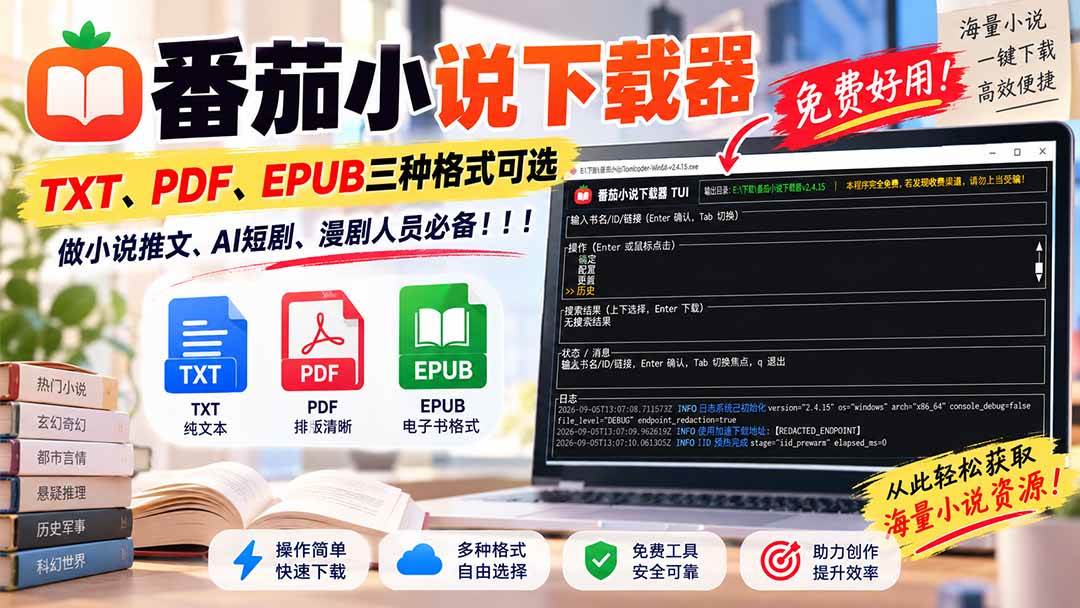 （20529期）番茄小说下载器，TXT、PDF、EPUB三种格式可选，做小说推文、AI短剧、漫剧人员必备！-佳梦网创 - 网创副业项目资源站
