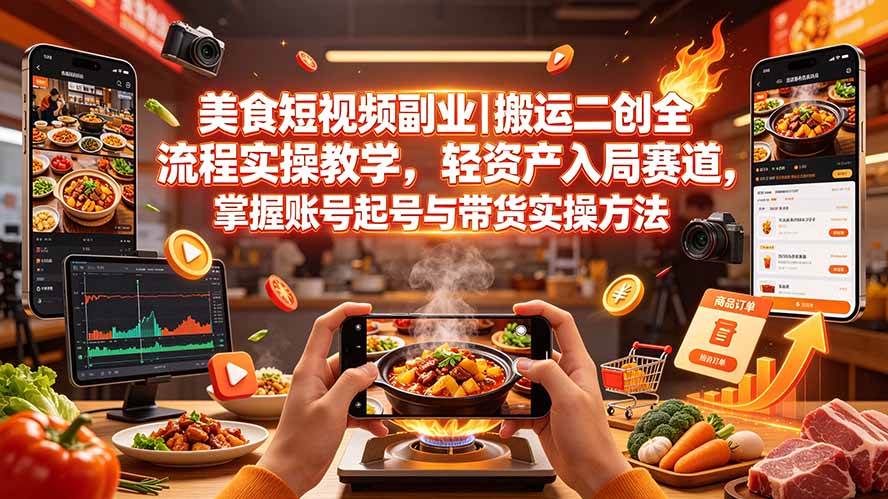 （19535期）美食短视频副业｜搬运二创全流程实操教学，轻资产入局赛道，掌握账号起号与带货实操方法-佳梦网创 - 网创副业项目资源站
