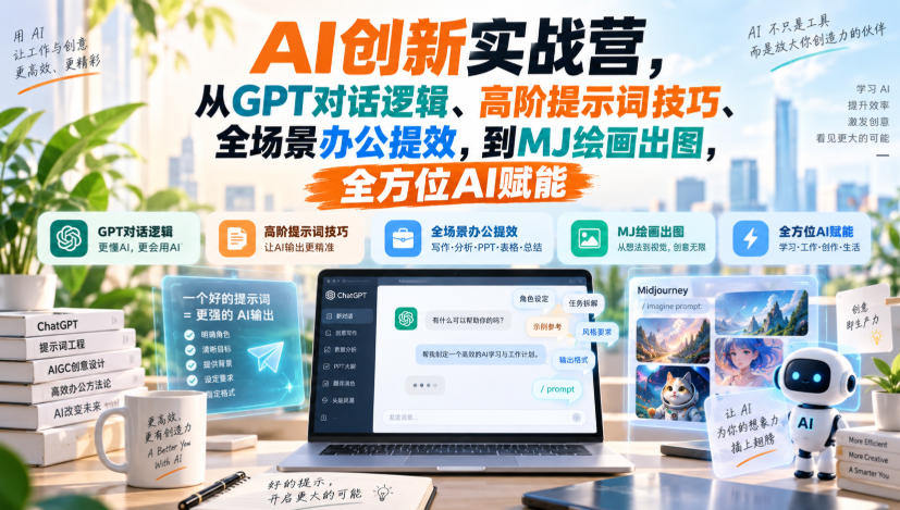 AI创新实战营,从GPT对话逻辑、高阶提示词技巧、全场景办公提效,到MJ绘画出图,全方位AI赋能-佳梦网创 - 网创副业项目资源站