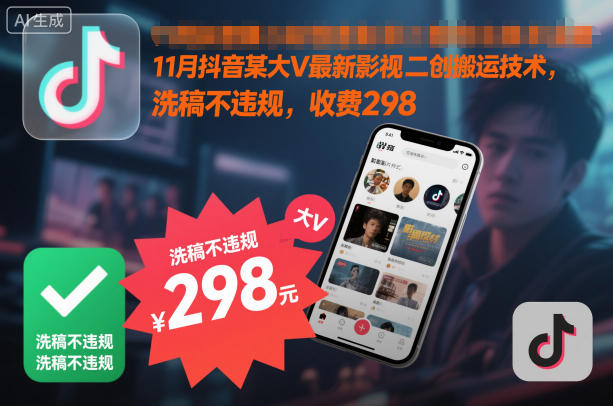 11月抖音某大V最新影视二创搬运技术，洗稿不违规，收费298 - 佳梦网创 - 网创副业项目资源站-佳梦网创 - 网创副业项目资源站
