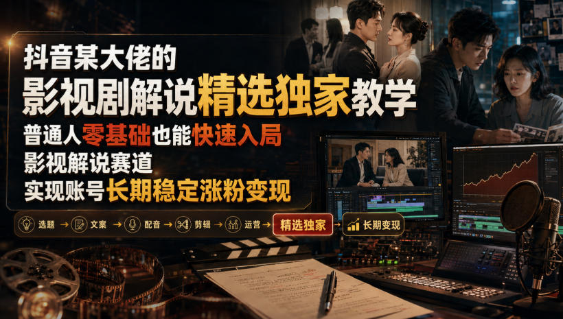 抖音某大佬的影视剧解说精选独家教学,普通人零基础也能快速入局影视解说赛道,实现账号长期稳定变现-佳梦网创 - 网创副业项目资源站