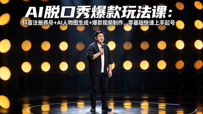 AI脱口秀爆款玩法课：抖音注册养号+AI人物图生成+爆款视频制作，零基础快速上手起号-佳梦网创 - 网创副业项目资源站