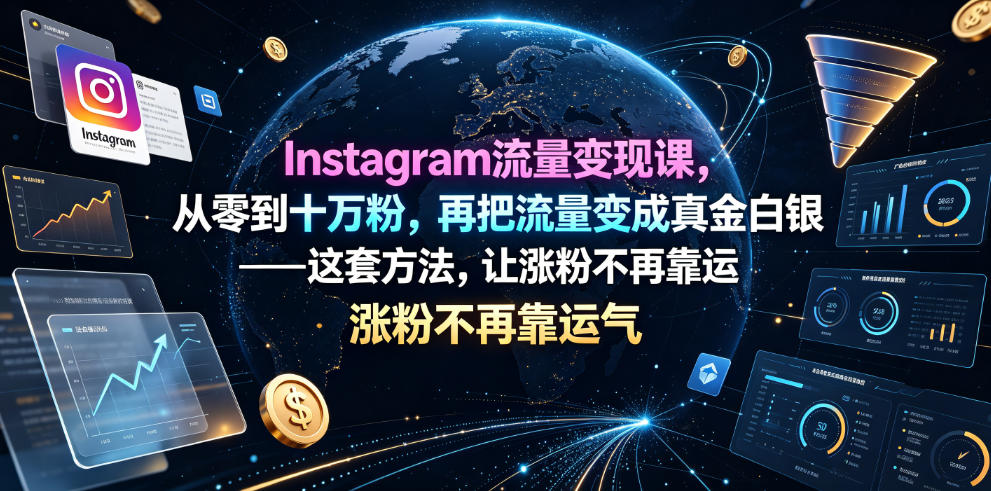 Instagram流量变现课，从零到十万粉，再把流量变成真金白银——这套方法，让涨粉不再靠运气【原创双语字幕】 - 佳梦网创 - 网创副业项目资源站-佳梦网创 - 网创副业项目资源站