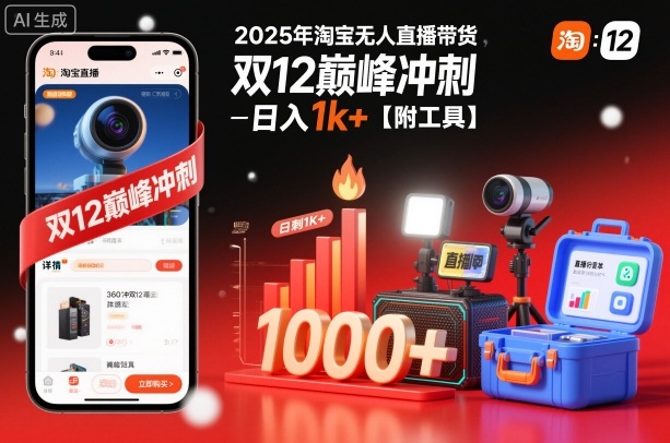 2025年淘宝无人直播带货，冲刺双12，日入1k+【附工具】【揭秘】 - 佳梦网创 - 网创副业项目资源站-佳梦网创 - 网创副业项目资源站
