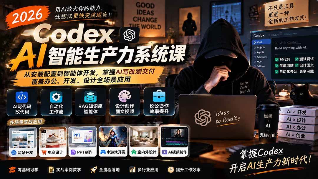 （20535期）2026 Codex AI智能生产力系统课-更新｜从安装配置到智能体开发，掌握AI写改测交付，覆盖办公、开发、设计全场景应用-佳梦网创 - 网创副业项目资源站