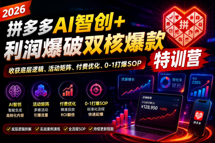 2026拼多多AI智创+利润爆破双核爆款特训营，收获底层逻辑、活动矩阵、付费优化、0-1打爆SOP（更新0810）-佳梦网创 - 网创副业项目资源站