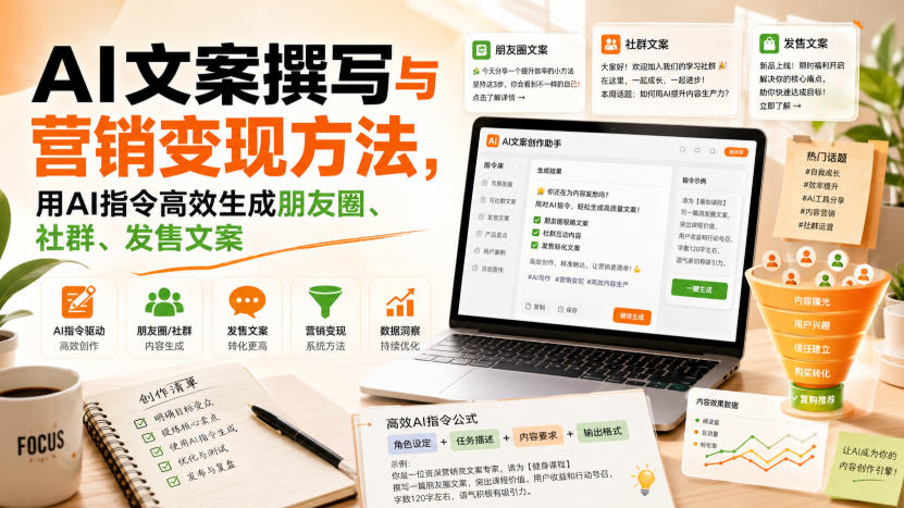 AI文案撰写与营销变现方法,用AI指令高效生成朋友圈、社群、发售文案-佳梦网创 - 网创副业项目资源站