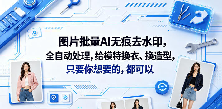图片批量AI无痕去水印，全自动处理，给模特换衣、换造型，只要你想要的，都可以(软件+视频教程)-佳梦网创 - 网创副业项目资源站