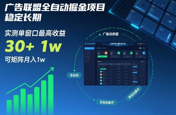 广告联盟全自动掘金项目,稳定长期,实测单窗口最高收益30+,可矩阵月入1w+【揭秘】-佳梦网创 - 网创副业项目资源站