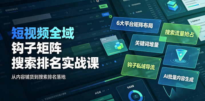 短视频全域钩子矩阵搜索排名实战课｜6大平台矩阵布局、关键词堆量抢占搜索流量、钩子私域导流、AI批量内容生成 - 佳梦网创 - 网创副业项目资源站-佳梦网创 - 网创副业项目资源站