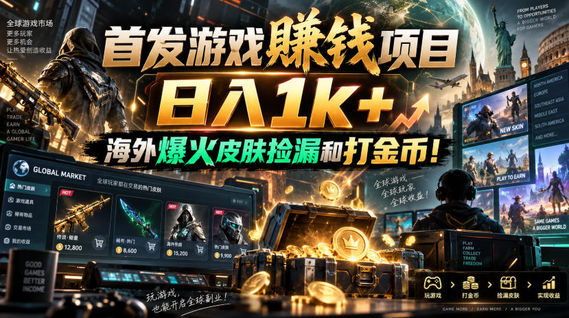 首发游戏賺钱项目,日入1k+,海外爆火皮肤捡漏和打金币!【揭秘】-佳梦网创 - 网创副业项目资源站