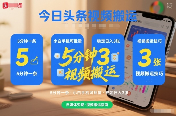 今日头条视频搬运，5分钟一条，小白手机可批量，稳定日入3张 - 佳梦网创 - 网创副业项目资源站-佳梦网创 - 网创副业项目资源站