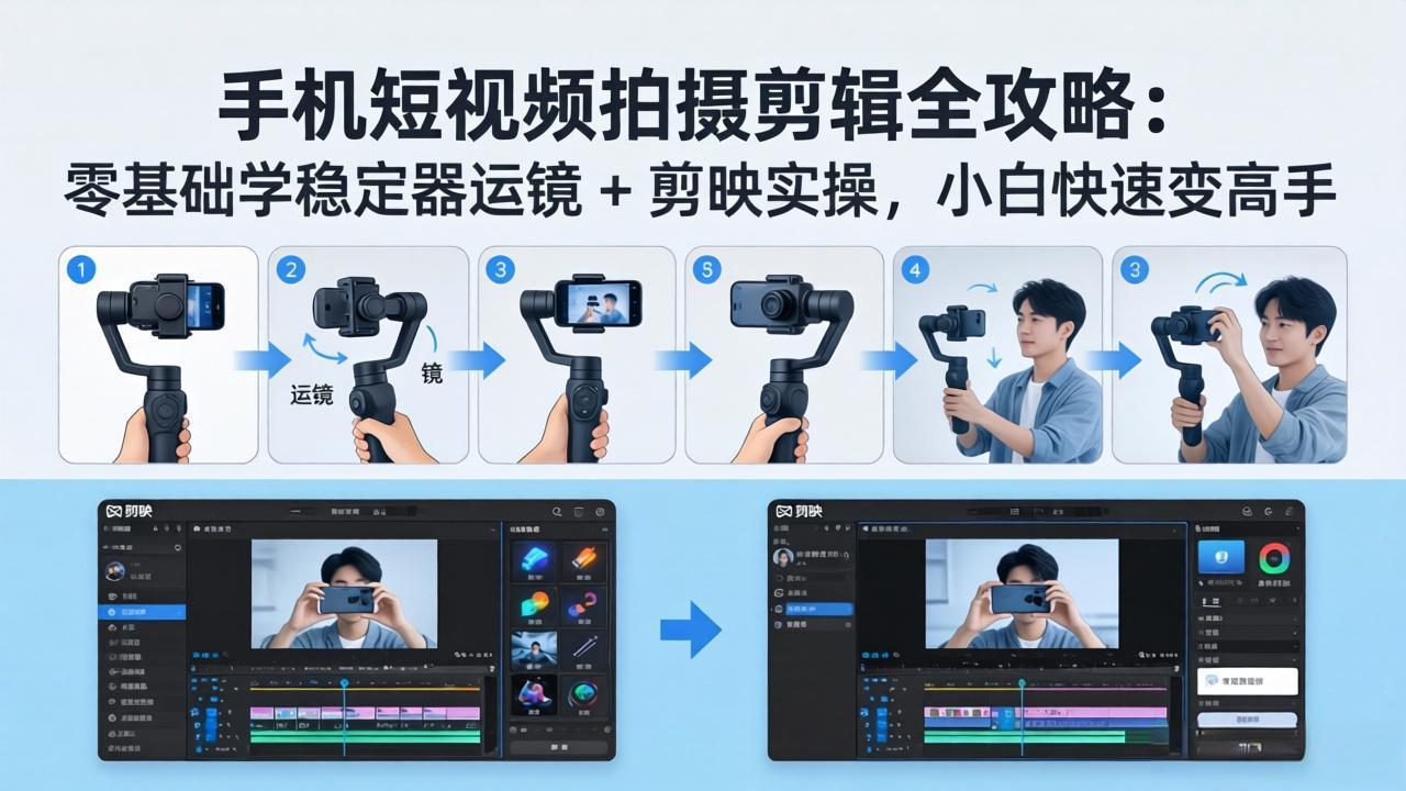 手机短视频拍摄剪辑全攻略：零基础学稳定器运镜 + 剪映实操，小白快速变高手 - 佳梦网创 - 网创副业项目资源站-佳梦网创 - 网创副业项目资源站