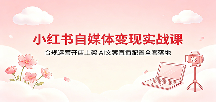 小红书自媒体变现实战课：合规运营开店上架，AI文案直播配置全套落地 - 佳梦网创 - 网创副业项目资源站-佳梦网创 - 网创副业项目资源站