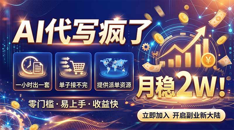 (19788期)2026捡钱副业:AI写稿一单5张,免费派单群,0门槛直接干-佳梦网创 - 网创副业项目资源站