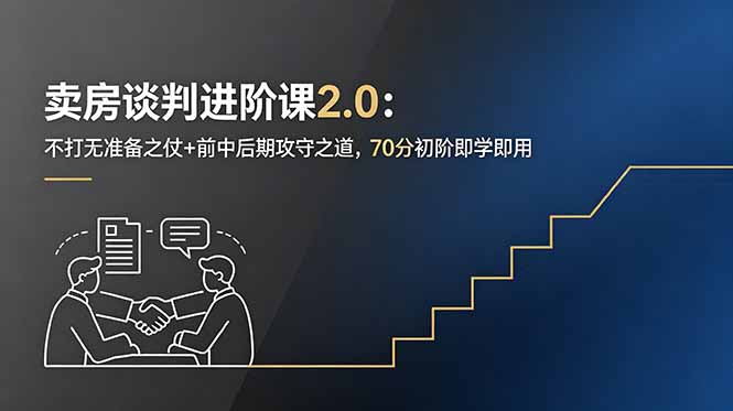 卖房谈判进阶课2.0：不打无准备之仗+前中后期攻守之道，70分初阶即学即用 - 佳梦网创 - 网创副业项目资源站-佳梦网创 - 网创副业项目资源站