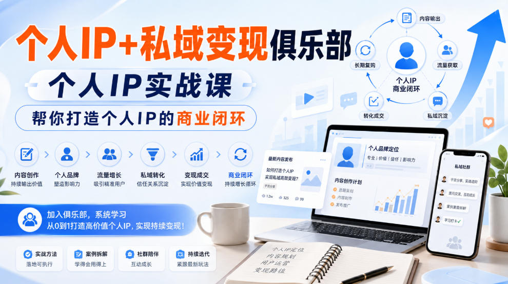 个人IP+私域变现俱乐部,个人IP实战课,帮你打造个人IP的商业闭环-佳梦网创 - 网创副业项目资源站