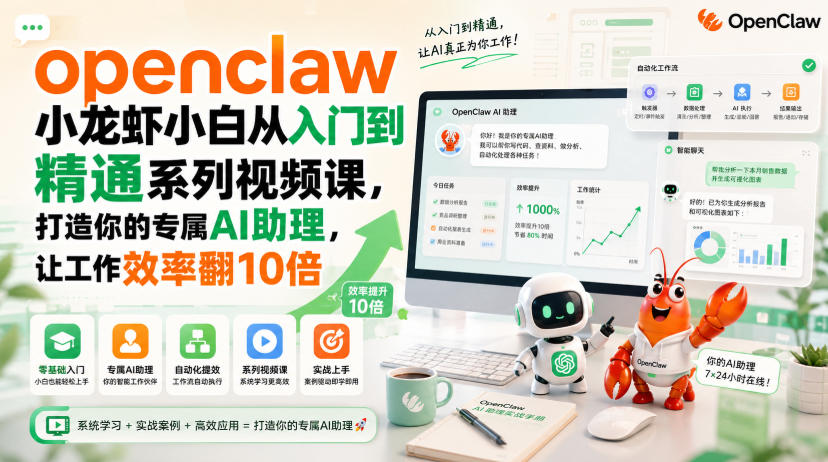 openclaw小龙虾小白从入门到精通系列视频课,打造你的专属AI助理,让工作效率翻10倍-佳梦网创 - 网创副业项目资源站