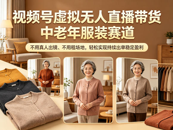 视频号虚拟无人直播带货中老年服装赛道，不用真人出镜、不用租场地，轻松实现持续出单稳定盈利 - 佳梦网创 - 网创副业项目资源站-佳梦网创 - 网创副业项目资源站