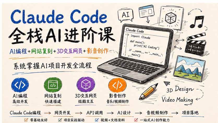 （20188期）Claude Code全栈AI进阶课-更新；AI编程+网站复刻+3D交互网页+影音创作，系统掌握AI项目开发全流程-佳梦网创 - 网创副业项目资源站