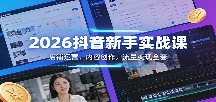 2026抖音新手实战课：店铺运营，内容创作，流量变现全套 - 佳梦网创 - 网创副业项目资源站-佳梦网创 - 网创副业项目资源站