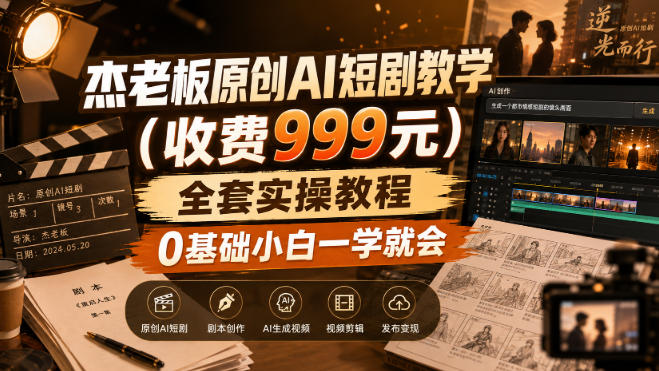 杰老板原创AI短剧教学(收费999元),全套实操教程,0基础小白一学就会,非搬运技术-佳梦网创 - 网创副业项目资源站
