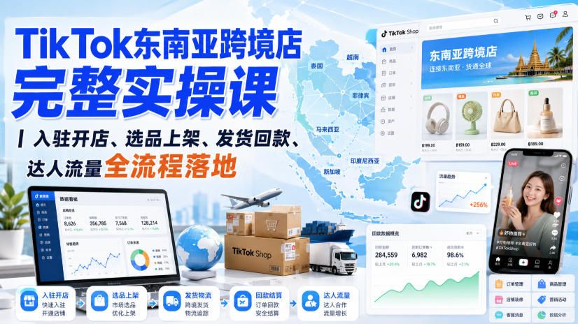 TikTok东南亚跨境店完整实操课|入驻开店、选品上架、发货回款、达人流量全流程落地-佳梦网创 - 网创副业项目资源站