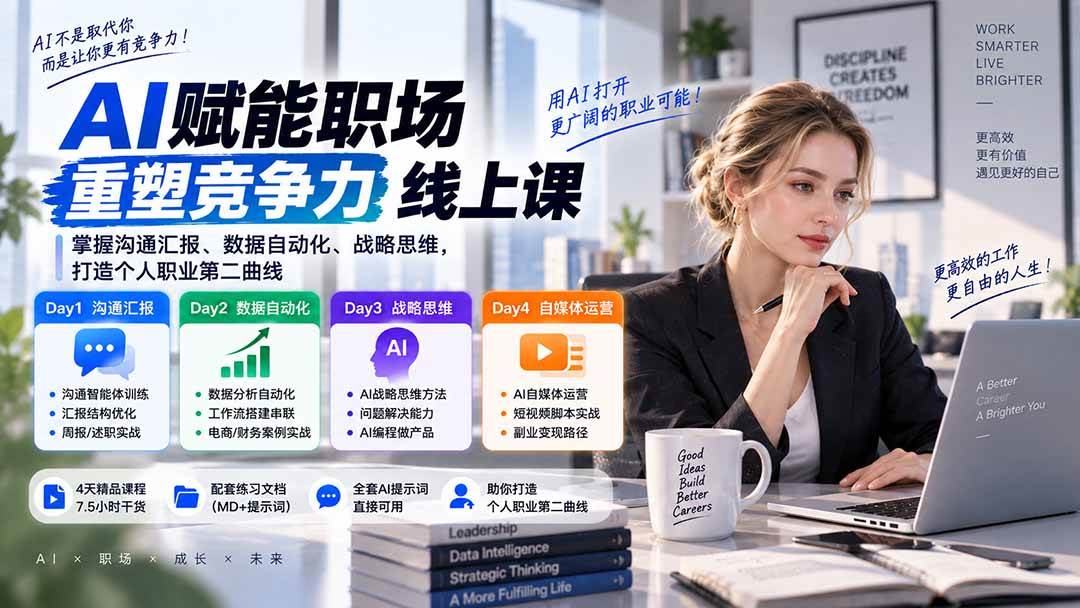 （20531期）AI职场提效与第二曲线实战课-无水印：学习沟通汇报、数据工作流和战略思维，掌握AI编程做产品及自媒体运营方法-佳梦网创 - 网创副业项目资源站