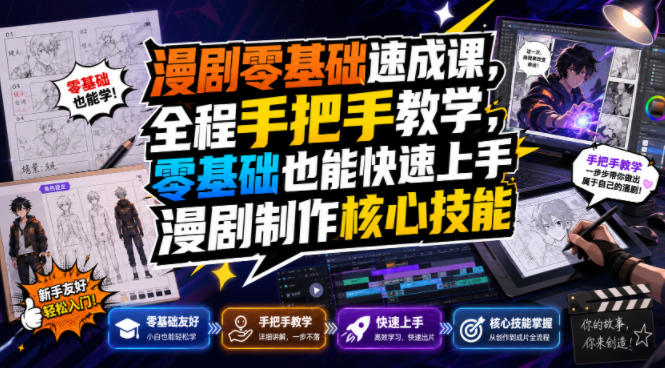 漫剧零基础速成课,全程手把手教学,零基础也能快速上手漫剧制作核心技能 漫剧零基础速成课,全程手把手教学,零基础也能快速上手漫剧制作核心技能
