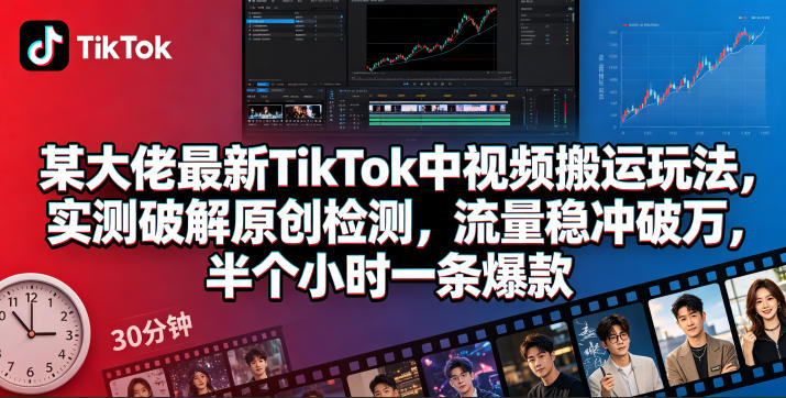 某大佬最新TikTok中视频搬运玩法,实测破解原创检测,流量稳冲破万,半个小时一条爆款-佳梦网创 - 网创副业项目资源站