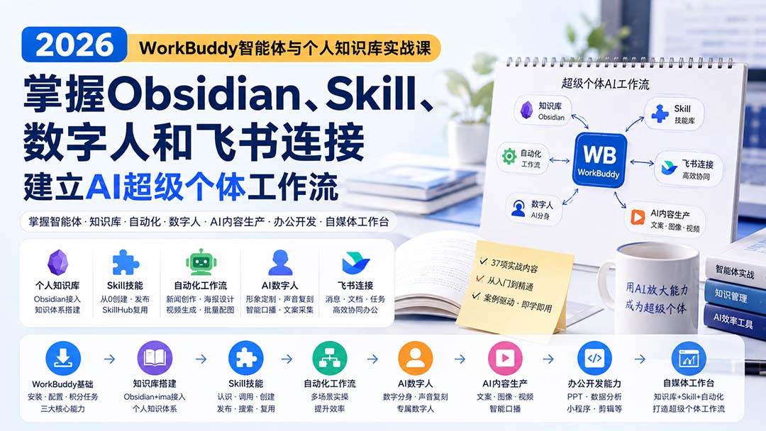 （20169期）2026 WorkBuddy智能体与个人知识库实战课：掌握Obsidian、Skill、数字人和飞书连接，建立AI超级个体工作流-佳梦网创 - 网创副业项目资源站