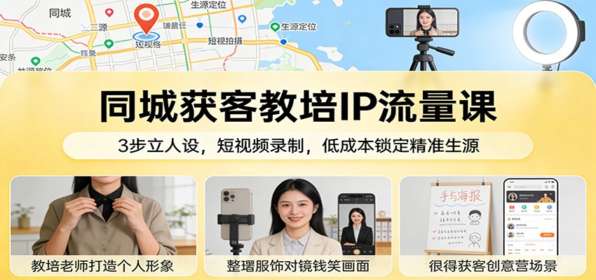 同城获客教培IP流量课：3步立人设，短视频录制，低成本锁定精准生源 - 佳梦网创 - 网创副业项目资源站-佳梦网创 - 网创副业项目资源站