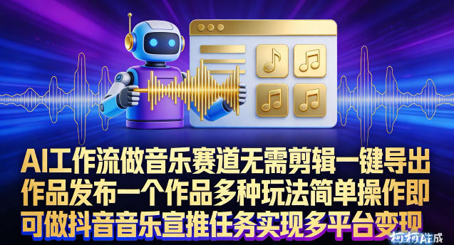 AI工作流做音乐赛道，无需剪辑，一键导出作品发布，一个作品多种玩法，简单操作即可做抖音音乐宣推任务 - 佳梦网创 - 网创副业项目资源站-佳梦网创 - 网创副业项目资源站