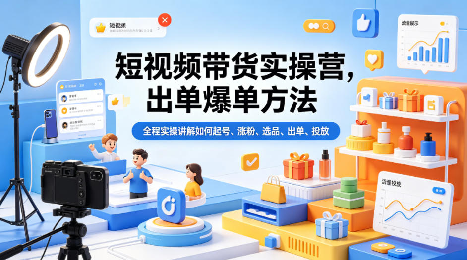 短视频带货实操营，出单爆单方法，全程实操讲解如何起号、涨粉、选品、出单、投放 - 佳梦网创 - 网创副业项目资源站-佳梦网创 - 网创副业项目资源站
