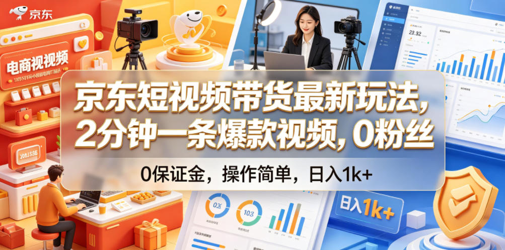 京东短视频带货最新玩法,2分钟一条爆款视频,0粉丝,0保证金,操作简单,日入1k+【揭秘】-佳梦网创 - 网创副业项目资源站