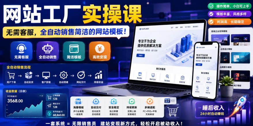 网站工厂实操课，无需客服，网站模板自动赚钱！【原创双语字幕】 - 佳梦网创 - 网创副业项目资源站-佳梦网创 - 网创副业项目资源站