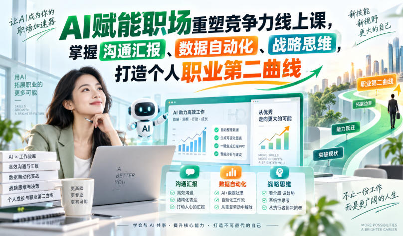 AI赋能职场重塑竞争力线上课，掌握沟通汇报、数据自动化、战略思维，打造个人职业第二曲线-佳梦网创 - 网创副业项目资源站
