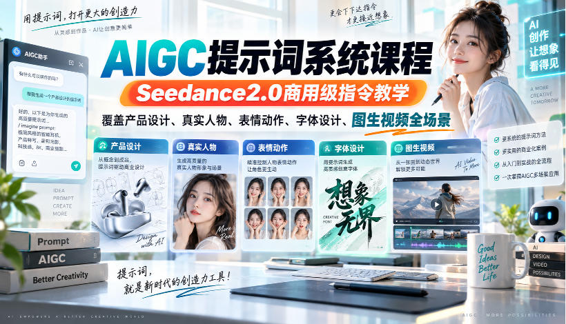 AIGC提示词系统课程，Seedance2.0商用级指令教学，覆盖产品设计、真实人物、表情动作、字体设计、图生视频全场景-佳梦网创 - 网创副业项目资源站