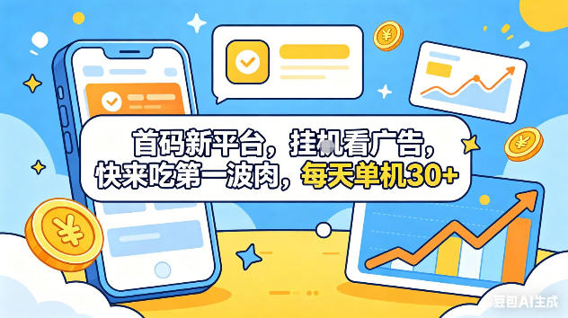 首码新平台，挂G自动看广告，快来吃第一波肉，每天单机30+，可矩阵放大【揭秘】-佳梦网创 - 网创副业项目资源站